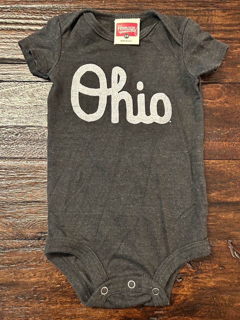 HOMAGE Black Heathered 'Ohio' Kids One-Piece Bodysuit
